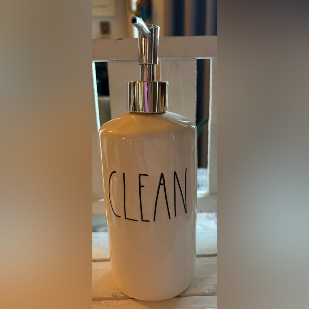 Rae Dunn White Ceramic 'CLEAN' Soap Dispenser with Silver Pump